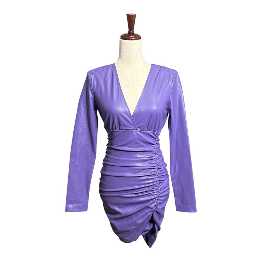 NWT Zara Long Sleeve Purple Faux Leather Dress Size Small B0028